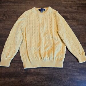 VTG Brooks Brothers Fleece Boys Yellow Cable Knit Cotton Crewneck Sweater XS
